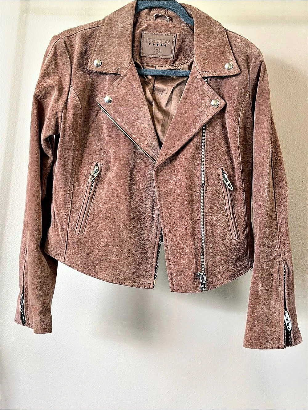 Blank NYC Genuine Leather Moto Jacket in Brown Size Small Like New